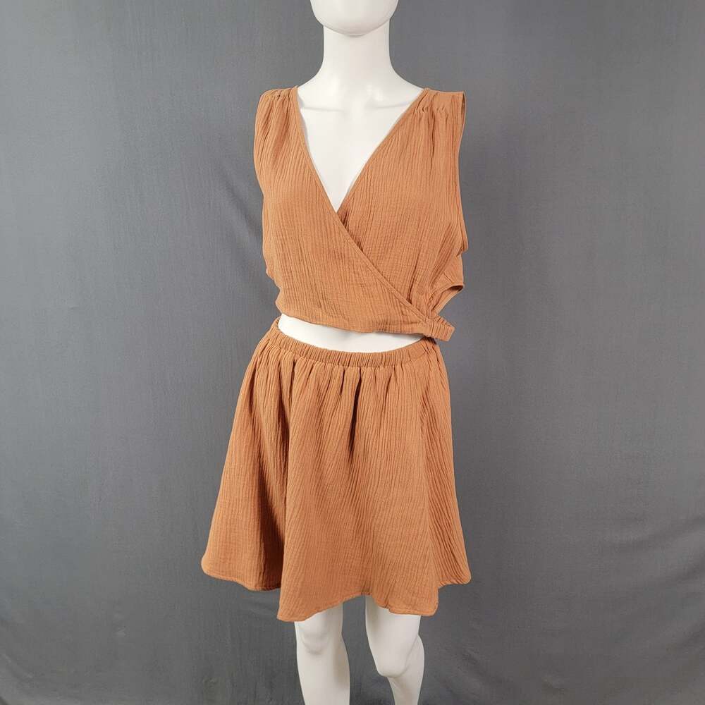 Promesa Peach Gauze Cutout Mini Dress Boho Festival Cottagecore NWT